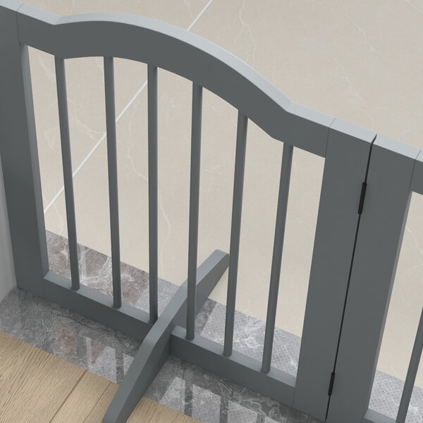 PawHut 3 Panels Dog Gate w/ Support Feet Fence Safety Barrier Freestanding Wood Light Grey Aosom UK