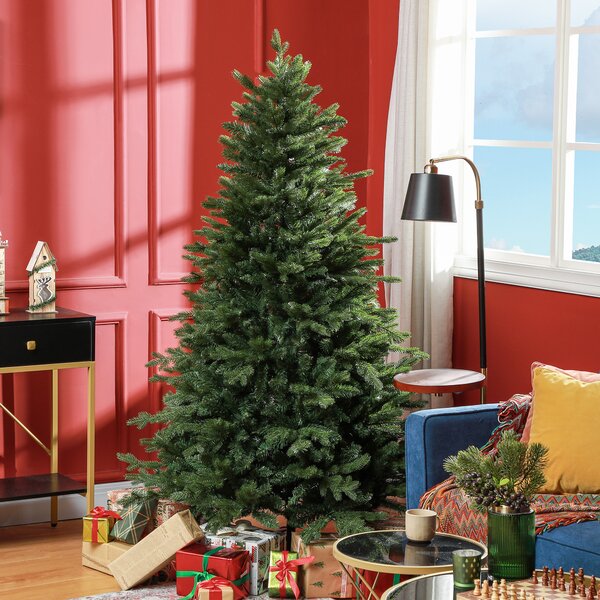 HOMCOM 6ft Artificial Christmas Tree with 1821 Tips, Metal Base, Realistic Hinged Xmas Tree for Home Office, Green Aosom UK