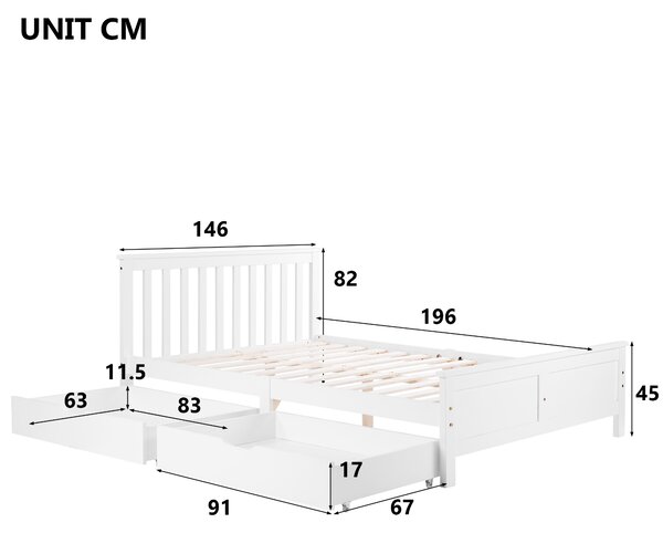Elegant Solid Pine Double Bed Frame with Storage Drawers, Headboard, Footboard, Wooden Single Bed Base for Adults, Kids, 196x146x82 cm, White Aosom UK