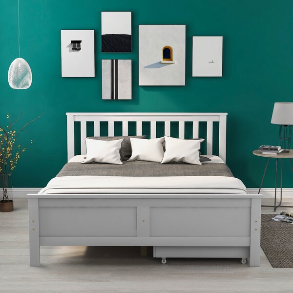 Elegant Solid Pine Double Bed Frame with Storage Drawers, Headboard, Footboard, Wooden Single Bed Base for Adults, Kids, 196x146x82 cm, White Aosom UK