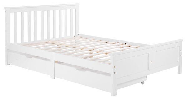 Elegant Solid Pine Double Bed Frame with Storage Drawers, Headboard, Footboard, Wooden Single Bed Base for Adults, Kids, 196x146x82 cm, White Aosom UK