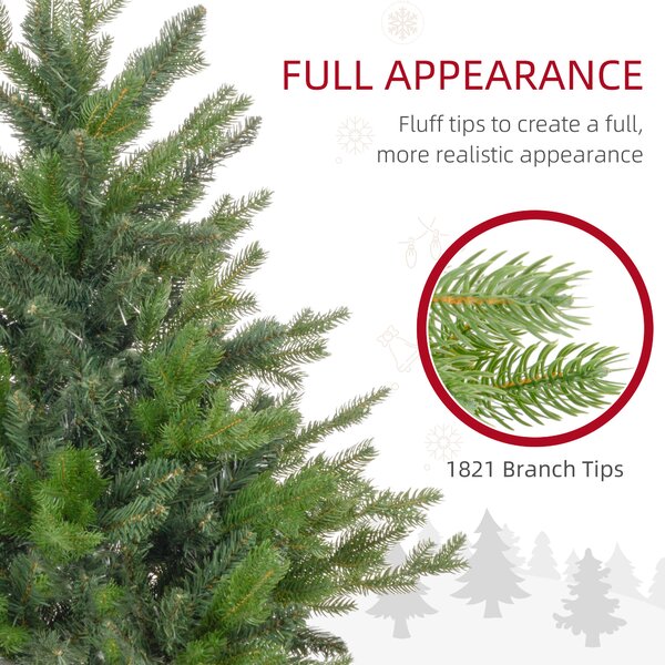 HOMCOM 6ft Artificial Christmas Tree with 1821 Tips, Metal Base, Realistic Hinged Xmas Tree for Home Office, Green Aosom UK
