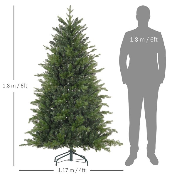 HOMCOM 6ft Artificial Christmas Tree with 1821 Tips, Metal Base, Realistic Hinged Xmas Tree for Home Office, Green Aosom UK