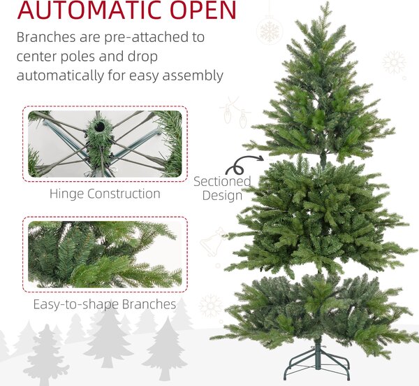 HOMCOM 6ft Artificial Christmas Tree with 1821 Tips, Metal Base, Realistic Hinged Xmas Tree for Home Office, Green Aosom UK