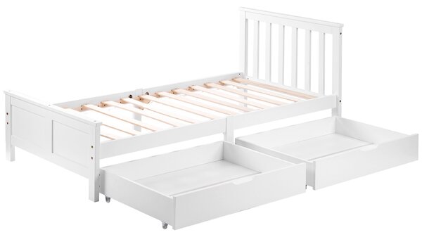 3ft Pine Single Bed with Wooden Frame & under Storage Drawers, Solid Single Bed with Modern Mattress Foundation for Bedrooms, 196x100x82 cm, White Aosom UK