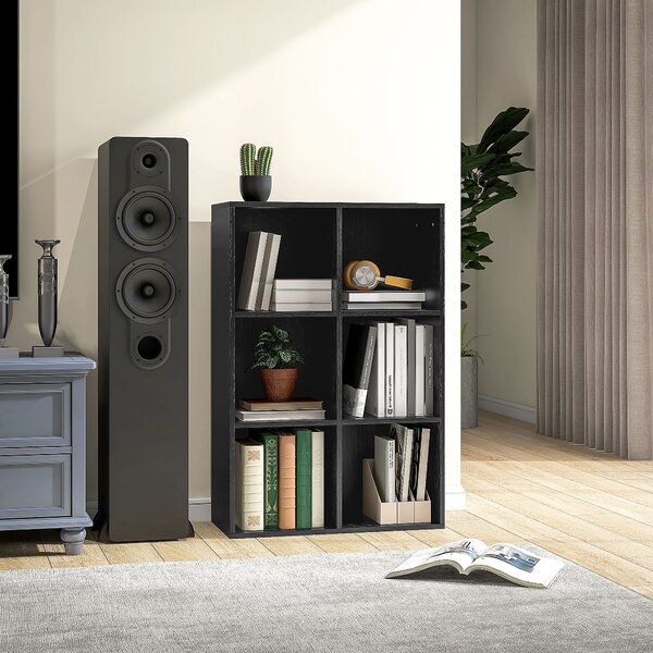 HOMCOM Six-Cube Bookcase - Black Wood Effect Aosom UK