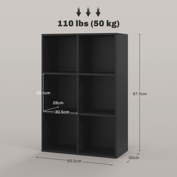 HOMCOM Six-Cube Bookcase - Black Wood Effect Aosom UK