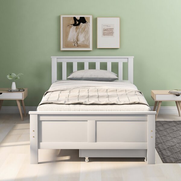 3ft Pine Single Bed with Wooden Frame & under Storage Drawers, Solid Single Bed with Modern Mattress Foundation for Bedrooms, 196x100x82 cm, White Aosom UK