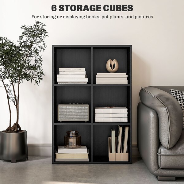 HOMCOM Six-Cube Bookcase - Black Wood Effect Aosom UK