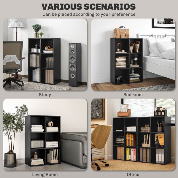 HOMCOM Six-Cube Bookcase - Black Wood Effect Aosom UK