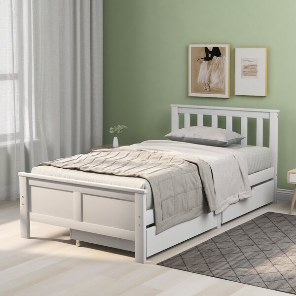 3ft Pine Single Bed with Wooden Frame & under Storage Drawers, Solid Single Bed with Modern Mattress Foundation for Bedrooms, 196x100x82 cm, White Aosom UK