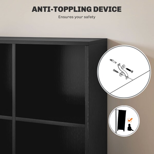 HOMCOM Six-Cube Bookcase - Black Wood Effect Aosom UK