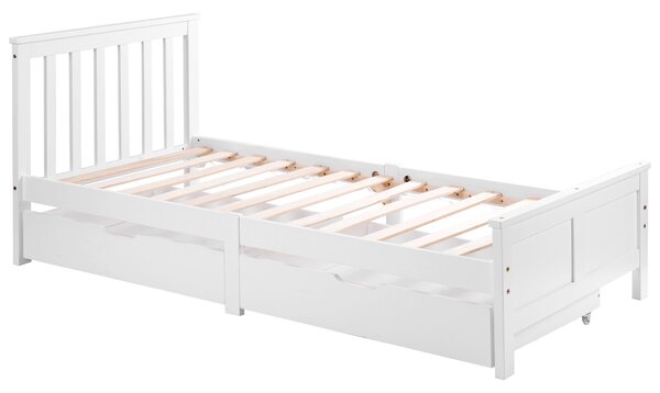 3ft Pine Single Bed with Wooden Frame & under Storage Drawers, Solid Single Bed with Modern Mattress Foundation for Bedrooms, 196x100x82 cm, White Aosom UK