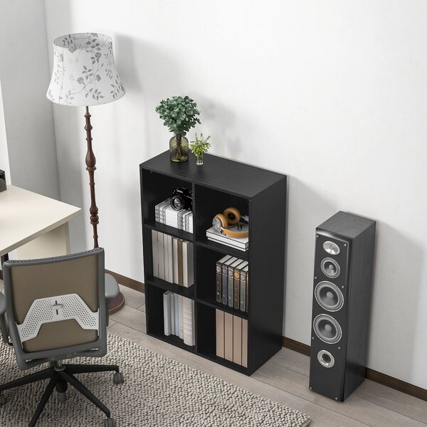 HOMCOM Six-Cube Bookcase - Black Wood Effect Aosom UK