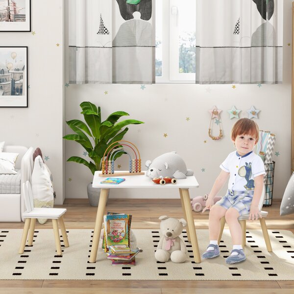 AIYAPLAY 3 Pcs Toddler Table and Chair Set, Kids Desk and 2 Chairs Set w/ Bunny Ear Backrest, for Nursery, Playroom Aosom UK