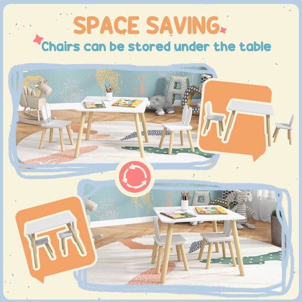 AIYAPLAY 3 Pcs Toddler Table and Chair Set, Kids Desk and 2 Chairs Set w/ Bunny Ear Backrest, for Nursery, Playroom Aosom UK