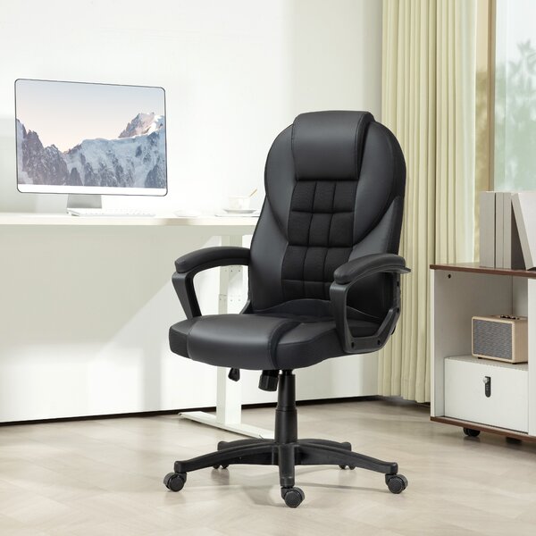 HOMCOM Executive Office Chair, Ergonomic PU Leather Desk Chair with Tilt Function & Height Adjustable, Black Aosom UK