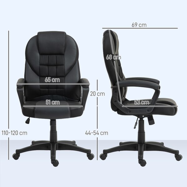 HOMCOM Executive Office Chair, Ergonomic PU Leather Desk Chair with Tilt Function & Height Adjustable, Black Aosom UK