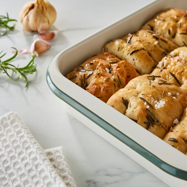 Large Enamel Baking Tray, Cream and Sage