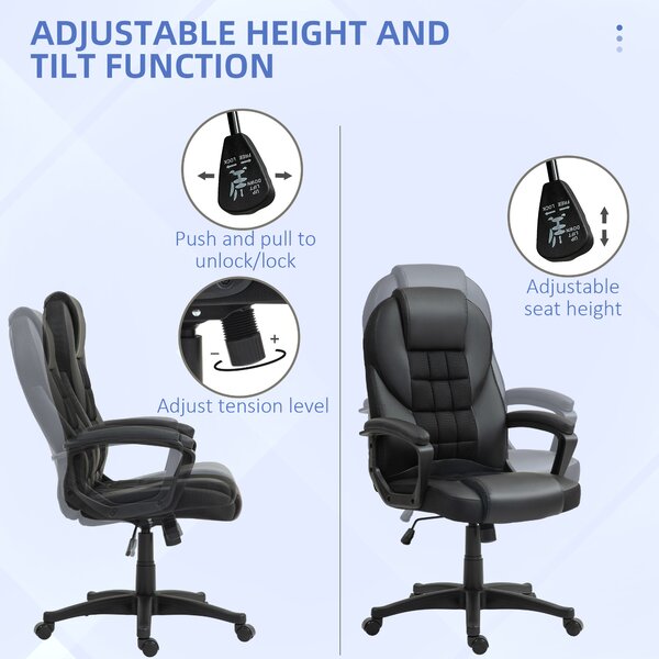 HOMCOM Executive Office Chair, Ergonomic PU Leather Desk Chair with Tilt Function & Height Adjustable, Black Aosom UK