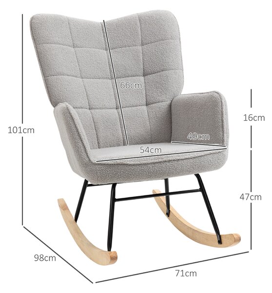 HOMCOM Berber Fleece Nursery Glider Rocker for Nursing, Wingback Rocking Chair for Living Room, Light Grey Aosom UK