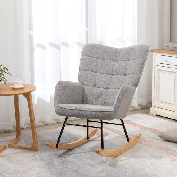 HOMCOM Berber Fleece Nursery Glider Rocker for Nursing, Wingback Rocking Chair for Living Room, Light Grey Aosom UK