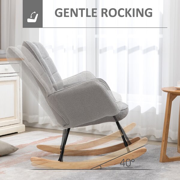HOMCOM Berber Fleece Nursery Glider Rocker for Nursing, Wingback Rocking Chair for Living Room, Light Grey Aosom UK
