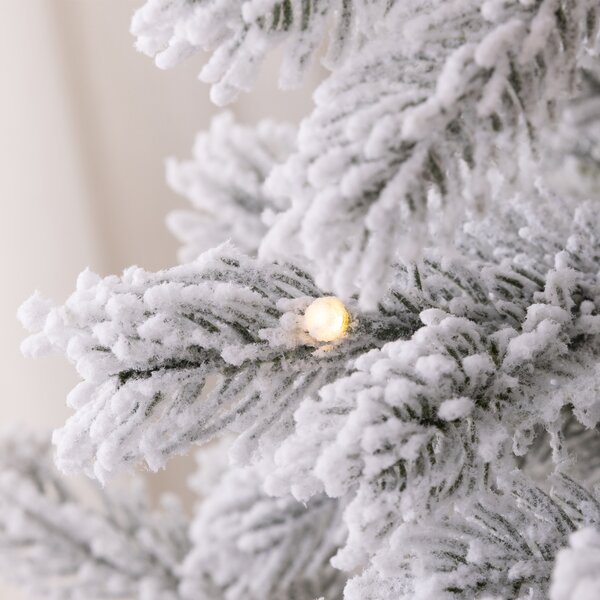 HOMCOM 5ft Prelit Snow Flocked Artificial Christmas Tree with Warm White LED Light and 931 Tips, Metal Base, Snowy Realistic Xmas Tree Aosom UK