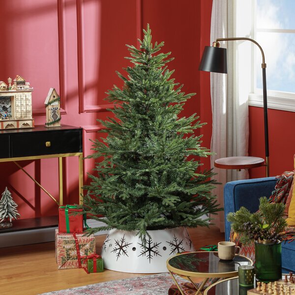 HOMCOM 5ft Artificial Christmas Tree with 1724 Tips, Metal Base, Realistic Hinged Xmas Tree, Easy to Assemble, Green Aosom UK