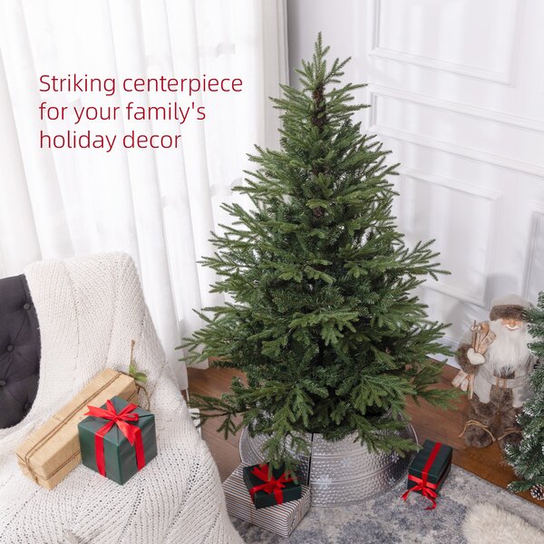 HOMCOM 5ft Artificial Christmas Tree with 1724 Tips, Metal Base, Realistic Hinged Xmas Tree, Easy to Assemble, Green Aosom UK