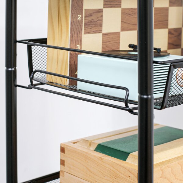 HOMCOM 5 Tier Utility Rolling Cart, Metal Storage Cart, Kitchen Cart with Removable Mesh Baskets, for Living Room and Bathroom, Black Aosom UK