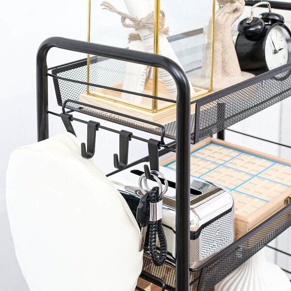 HOMCOM 5 Tier Utility Rolling Cart, Metal Storage Cart, Kitchen Cart with Removable Mesh Baskets, for Living Room and Bathroom, Black Aosom UK