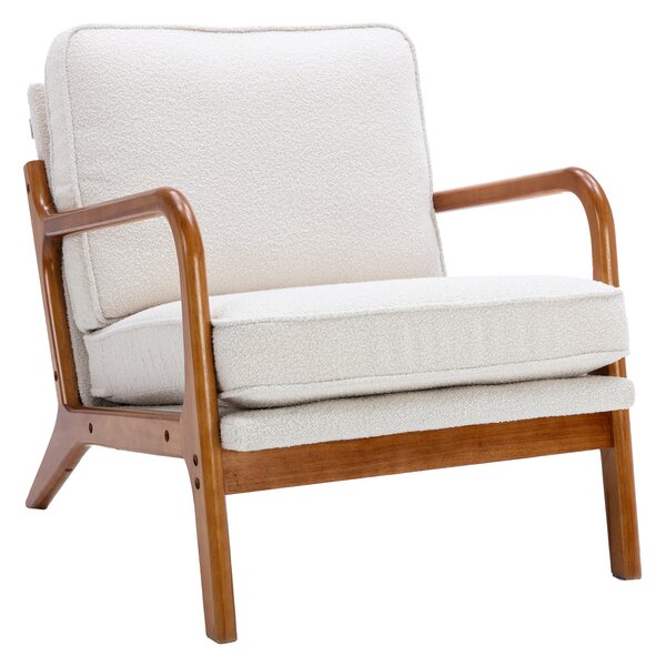 Mid-Century Modern Accent Chair with Solid Wood Frame and Soft Cushion, Comfy Armchair for Living Room, Ergonomic Design, 65x80x76cm, Beige Aosom.UK