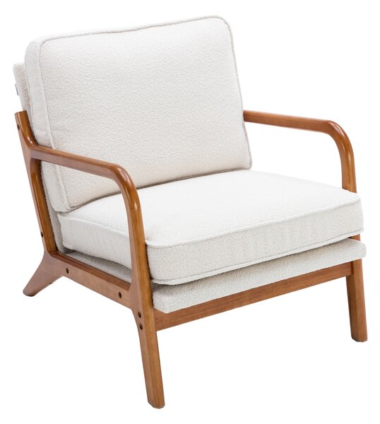 Mid-Century Modern Accent Chair with Solid Wood Frame and Soft Cushion, Comfy Armchair for Living Room, Ergonomic Design, 65x80x76cm, Beige Aosom.UK