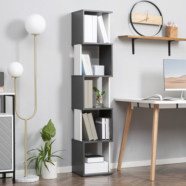 HOMCOM Modern 5-Tier Bookshelf, Freestanding Bookcase Storage Shelving for Living Room Home Office Study, Dark Grey Aosom UK