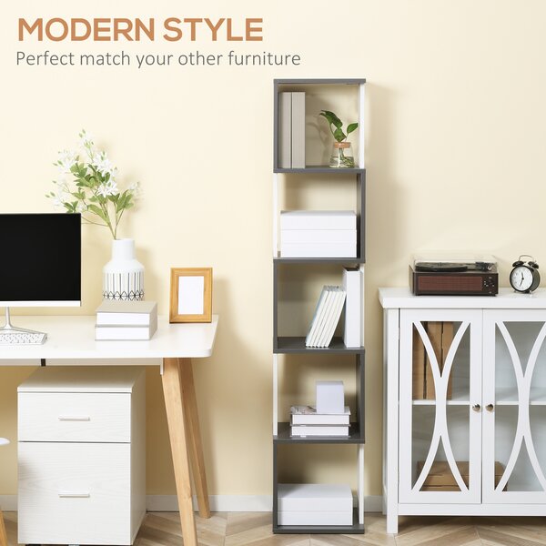HOMCOM Modern 5-Tier Bookshelf, Freestanding Bookcase Storage Shelving for Living Room Home Office Study, Dark Grey Aosom UK