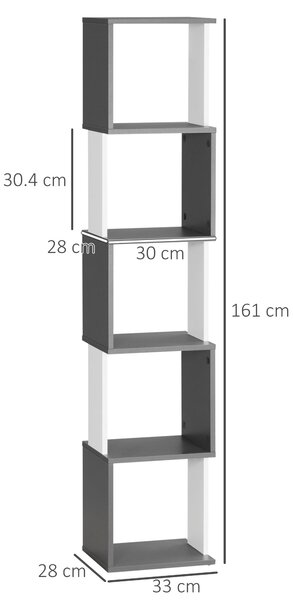 HOMCOM Modern 5-Tier Bookshelf, Freestanding Bookcase Storage Shelving for Living Room Home Office Study, Dark Grey Aosom UK