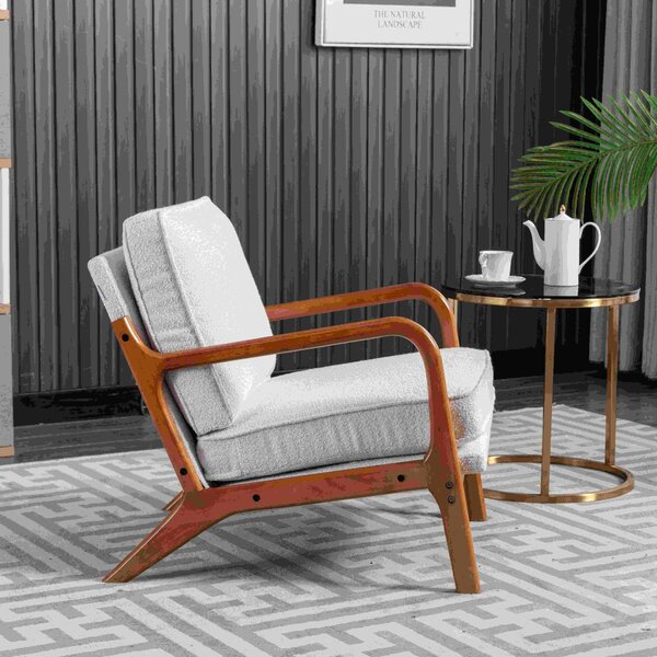 Mid-Century Modern Accent Chair with Solid Wood Frame and Soft Cushion, Comfy Armchair for Living Room, Ergonomic Design, 65x80x76cm, Beige Aosom.UK
