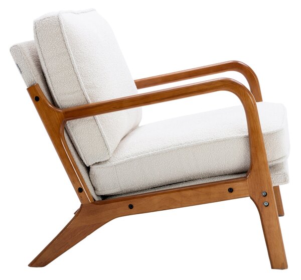 Mid-Century Modern Accent Chair with Solid Wood Frame and Soft Cushion, Comfy Armchair for Living Room, Ergonomic Design, 65x80x76cm, Beige Aosom.UK