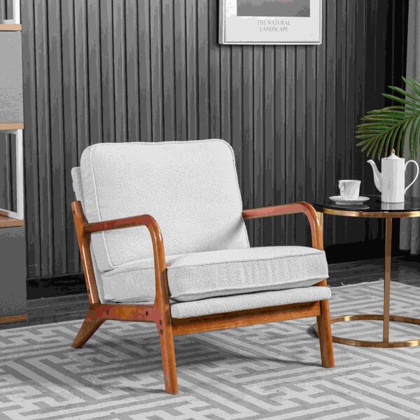 Mid-Century Modern Accent Chair with Solid Wood Frame and Soft Cushion, Comfy Armchair for Living Room, Ergonomic Design, 65x80x76cm, Beige Aosom.UK