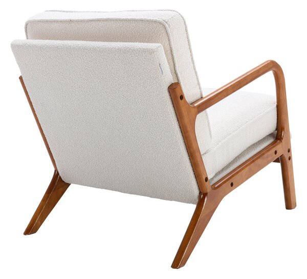 Mid-Century Modern Accent Chair with Solid Wood Frame and Soft Cushion, Comfy Armchair for Living Room, Ergonomic Design, 65x80x76cm, Beige Aosom.UK
