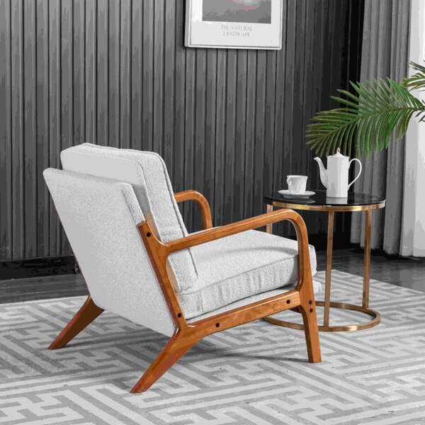 Mid-Century Modern Accent Chair with Solid Wood Frame and Soft Cushion, Comfy Armchair for Living Room, Ergonomic Design, 65x80x76cm, Beige Aosom.UK
