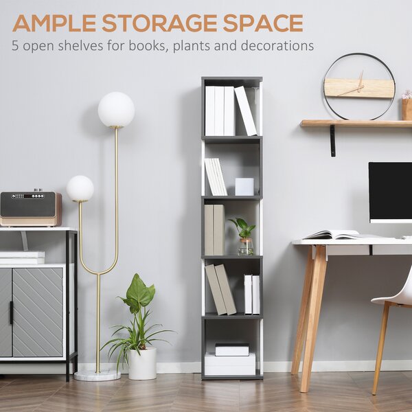 HOMCOM Modern 5-Tier Bookshelf, Freestanding Bookcase Storage Shelving for Living Room Home Office Study, Dark Grey Aosom UK