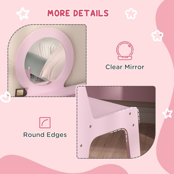 AIYAPLAY Kids Dressing Table Set Kids Make up Table with Stool and Mirror, Storage Drawers, Gift for Aged 3-8 Aosom UK