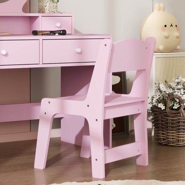 AIYAPLAY Kids Dressing Table Set Kids Make up Table with Stool and Mirror, Storage Drawers, Gift for Aged 3-8 Aosom UK