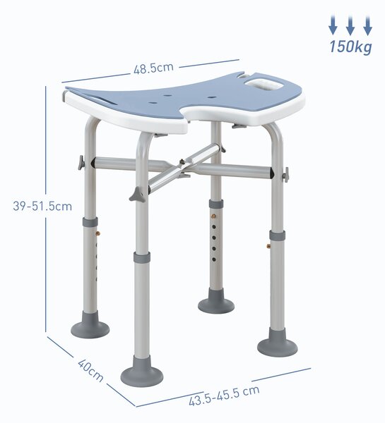 HOMCOM Bath Stool with Suction Cup Fee, 'U' Seat Padded Shower Stool, 39-51.5cm Adjustable Height, Light Blue Aosom UK