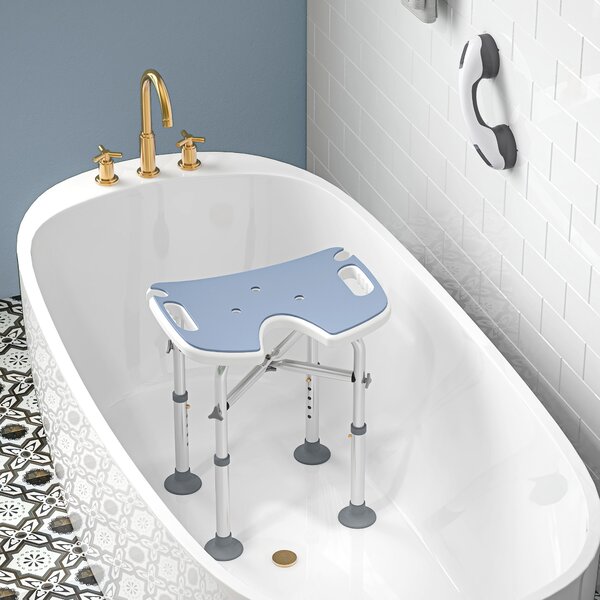 HOMCOM Bath Stool with Suction Cup Fee, 'U' Seat Padded Shower Stool, 39-51.5cm Adjustable Height, Light Blue Aosom UK