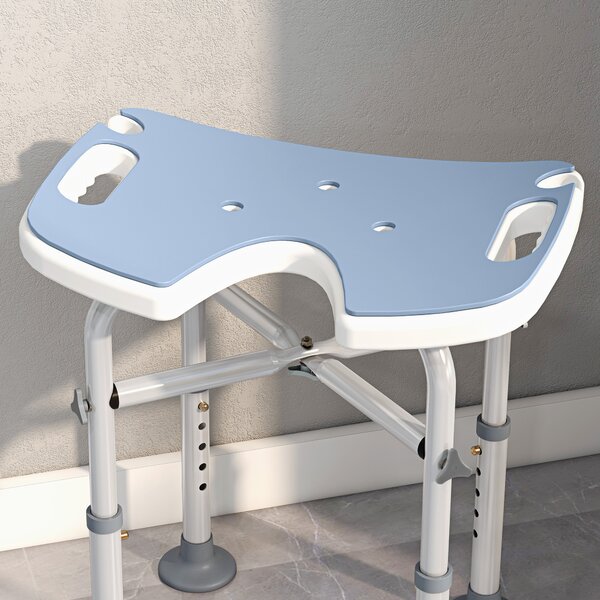 HOMCOM Bath Stool with Suction Cup Fee, 'U' Seat Padded Shower Stool, 39-51.5cm Adjustable Height, Light Blue Aosom UK