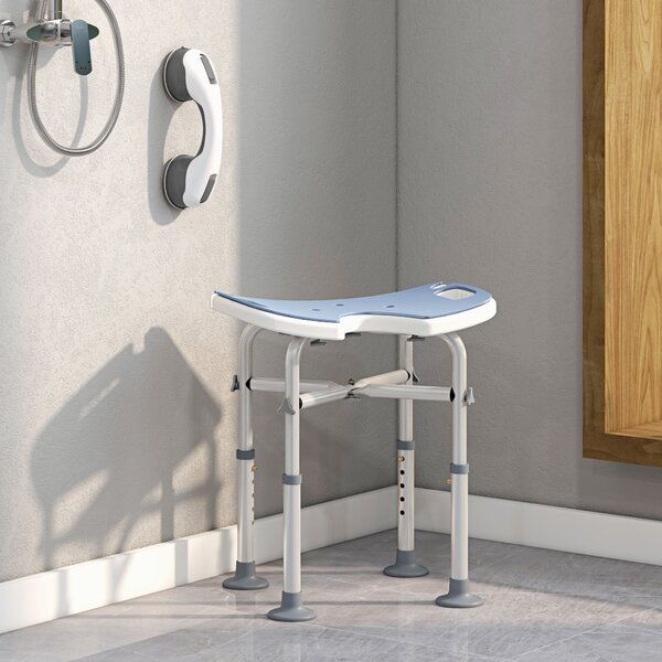 HOMCOM Bath Stool with Suction Cup Fee, 'U' Seat Padded Shower Stool, 39-51.5cm Adjustable Height, Light Blue Aosom UK