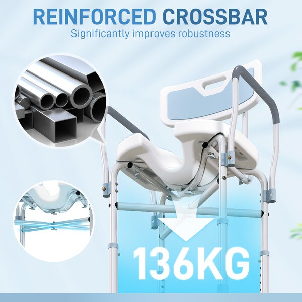 HOMCOM Bath Stool w/ Upgraded U-shaped Seat and Reinforced Crossbars, Height Adjustable Padded Shower Chair w/ Non-slip Feet, Light Blue Aosom UK